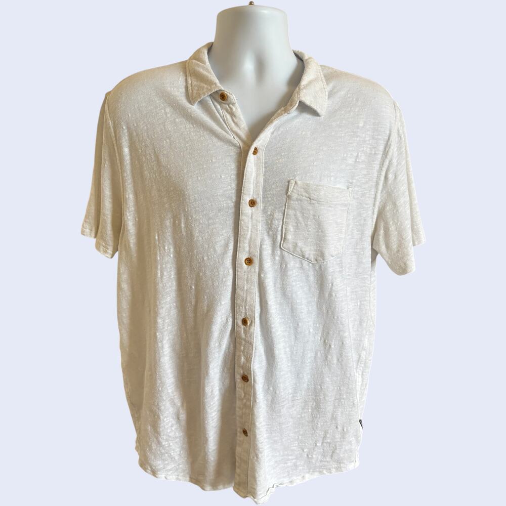 Lucky Brand L Casual Button-Front Shirt Cream Regular Fit